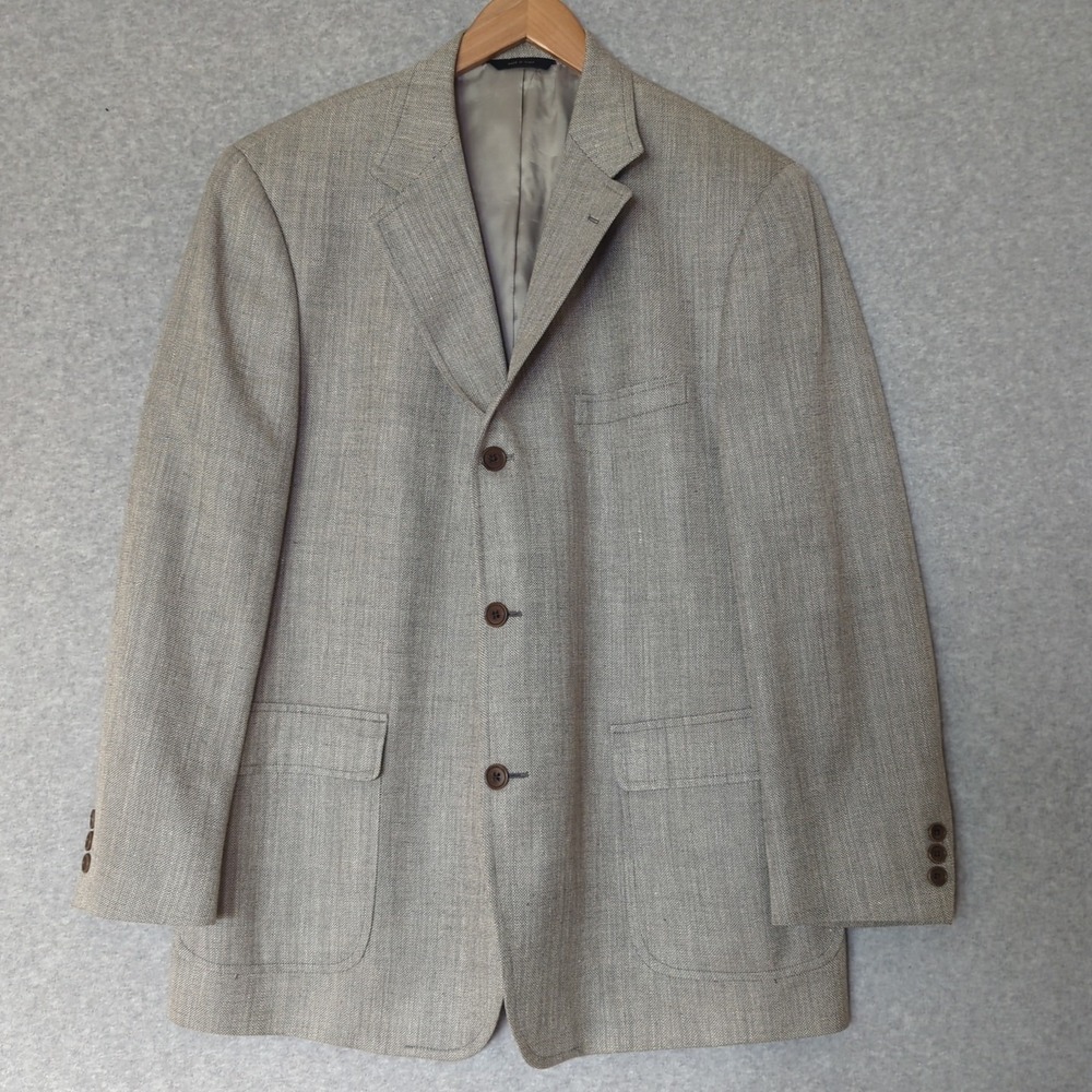 Brooks Brothers Sport Coat Blazer Mens 43R Light Gray Silk Linen Wool Italy Made